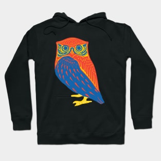 Awesone Cute Owl Color Woodcut Printing Style Hoodie